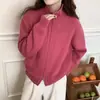 Jaqueta Suéter Cor Sólida com Zíper Duplo para Mulheres, Novo Estilo Coreano Outono e Inverno Casual Estilo Preguiçoso Cardigan de Tricô Macio e Solto