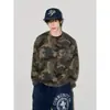 Camiseta de Manga Longa Camuflada Estilo Retrô Americano Masculina 2026 Nova Estilo Tendência Marca Solta Casual Gola Redonda Pulôver Top Roupa Masculina