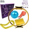 Conjunto de Seis Peças Pilates Circle Pilates Circle Anel de Yoga Cinto de Alongamento Látex Puxador Toalha com Bola de Yoga 25cm Caixa de Cor Bolsa