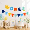 Banner de festa de primeiro aniversário de bebê Letra ONE Coroa Bandeira triangular Tema Bandeira pendurada Decoração de primeiro aniversário infantil