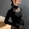 Fu Sheng Ji Gola Meia Alta Oco Costura Top Outono e Inverno Nova Base Interna Camisa Elegante de manga comprida