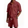 Verão Novo Mais Vendido Casual Praia Masculino Roupa Masculina Gola Manga Curta Conjunto de Shorts Cor Sólida Conjunto Tamanho Europeu