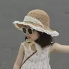 Sombrero de Paja de Verano con Protección Solar para Mujer, Sombrero de Pescador con Protección Solar para Vacaciones en la Playa Padre e Hijo, Ala Ancha con Perlas, Sombrero de Sol para Adelgazar el Rostro