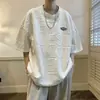 Suministro Exclusivo Transfronterizo para Comercio Exterior, Liquidación de Inventario, Camiseta de Manga Cinco Cuartos, Tejido Waffle, Corte Holgado, Top para Hombre Talla Grande, Camiseta de Manga Corta