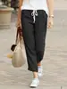 Pantalones Largos Casuales Sueltos de Color Sólido con Cordón y Cintura Elástica de Algodón y Lino, Nuevo Estilo Primavera y Otoño 2025 para Europa y América en Aliexpress