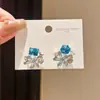 Pendientes de Botón Flor de Esmalte con Cristales y Pedrería Estilo Fresco Aguja de Plata Moda Simple Versátiles Accesorios para Pendientes Sensación de Lujo Ligero Alta Gama