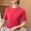 Camisa tejida retorcida de estilo casual para mujer, comercio exterior transfronterizo, manga corta, cuello redondo, corte holgado, adelgazante, top tejido retorcido, manga media, capa interior, venta al por mayor
