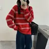 Nuevo Suéter de Punto con Cuello Polo y Media Cremallera Estilo Coreano para Mujer en Otoño e Invierno Elegante Top de Punto con Rayas de Contraste