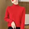 Ropa de Otoño e Invierno Top de Color Sólido de Cuello Semi Alto Capa Interior Suéter Pulóver para Mujer Tejido Corto Holgado Capa Base Manga Larga Versátil
