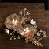 Tocados de Novia Transfronterizos Europeos y Americanos Pétalos de Cobre Hechos a Mano Borde de Perlas Pin Accesorios para el Cabello Hermoso Vestido de Novia Accesorios de Diadema para el Cabello