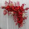 Fila Triangular de Flores para Boda Bosque de Flores Camino de Boda Arco de Bola de Flores Decoración con Postes de Madera Rincón de Flores Escenario de Flores Fondo Flor