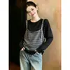 Chal a rayas talla extra, top estilo dos piezas, nueva colección otoño 2026, camiseta elegante y rejuvenecedora para mujeres con curvas