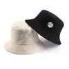 Chapéu de Sol para Exterior Estilo Coreano Versátil Chapéu de Bacia Bordado para Homens e Mulheres Estudantes Chapéu de Pescador Dupla Face Chapéu de Sol com Rosto Sorridente para Mulheres