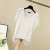 Camiseta base de modal color caramelo estilo coreano, cuello redondo, manga corta, cuello en U grande, camiseta básica holgada para mujer, primavera y verano