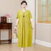 Vestido de Algodón y Seda de Verano para Mujer, Corte Holgado, Adelgazante, para Madres de Mediana Edad y Mayores, Falda Acampanada, Nuevo Modelo 2026, Artículo Popular de Moda de Este Año