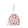 Bolsa Transversal Mini de Lona Morango Fofa Feminina Bolsa Saco de Mão Veludo Cordoaria para Trabalho Passeio Bolsa de Levar Tudo