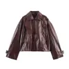 Exportación Transfronteriza Ropa de Mujer 2025 Otoño Estilo Europeo y Americano Solapa Manga Larga Chaqueta de PU Chaqueta de Béisbol Mujer E490206