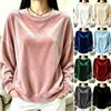 Ropa de otoño/invierno para mujer europea y americana 2026: Tienda independiente de Amazon, camiseta casual de terciopelo de manga larga con cuello redondo para mujer