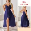 Feiyun Malla Multicolor Sexy Bata de Noche Cuello en V Correas Cruzadas Dobladillo Irregular Vestido Largo Bata de Casa para Mujer 683
