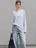 Camiseta azul a rayas de estilo francés, holgada, de manga larga para mujer, estilo fino y relajado, top transpirable