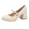 Novedades de Verano 2026 con Zapatos de Tacón Individual Mary Jane Qipao Estilo de Hada Adornos de Perlas Color Sólido Tacón Grueso Zapatos de Tacón Alto
