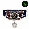 Pulseira de Couro Luminosa 12 Constelações para Homens e Mulheres Presente de Casal Pulseira de Contas Multicamadas Feita à Mão Joia de Mão Criativa Atacado
