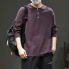 Nueva Camiseta Negra de Manga Larga para Hombre Otoño 2026, Cuello Henley, Corte Holgado Casual, Tallas Grandes, Camiseta Básica Simple