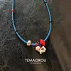 Collar de Cadena para Clavícula de Verano con Colgante de Vaca Feliz Dopamina, Diseño de Nicho, Rojo y Azul con Perlas, Accesorios