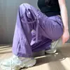 Pantalones Cargo Paracaídas Morados para Mujer, Novedad Verano 2026 Cintura Alta Sueltos Casual Pierna Recta Seda de Hielo Secado Rápido Pantalones Deportivos