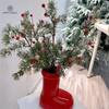 Botas Rojas Pequeñas de Navidad Xinyou Adornos de Agujas de Pino Artificiales Accesorios para Regalos DIY Artículo Caliente Transfronterizo