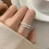 Anel Liso em Prata de Lei S925 Anel com Flor Escovada e Zircônia Anel Aberto para Dedo Indicador Feminino de Nicho Alto Padrão Não Desbota Atacado