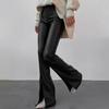 Pantalones de Cuero Blancos con Retazos, Abertura Sexy, Ajustados, Ligeramente Acampanados, Estilo Nuevo Otoño e Invierno 2026 Europeo y Americano para Mujer Agente Mayorista
