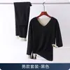 Traje de ropa interior térmica para hombre de terciopelo doble cara con forro polar engrosado, cuello en V, para jóvenes, otoño e invierno, color liso, ropa de otoño, pantalones largos, moda