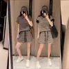 2024 Nuevo Conjunto Deportivo de Imitación de Algodón Seda de Leche Estilo Coreano Traje Adelgazante para Mujer Shorts Blancos de Manga Corta Conjunto de Dos Piezas