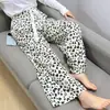 Calça de Pijama de Seda de Algodão para Mulheres, Estilo Fino para Primavera e Verão, Tamanho Grande, Caimento Solto, Calça de Perna Larga de Algodão Artificial, Pode Ser Usada Fora de Casa, Versátil, Cintura Alta, Leve
