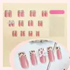 Uñas Postizas Rosas con Estampado de Leopardo Transfronterizas 24 Piezas Francesas Simples Uñas con Moño Arte de Uñas Puntas de Uñas Venta al por Mayor en Stock