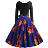 Vestido Grande de Manga Longa com Cinto Estilo Hepburn Retrô Impressão Digital de Halloween Costura AliExpress 1126