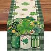 Calle transfronteriza. Mantel del Día de San Patricio Festival Irlandés Enano de la Suerte Trébol Decoración de Mesa Camino de Mesa de Lino