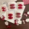 Excelente Pinza para el Cabello de Lunares Rojos a Cuadros de Año Nuevo, Linda Pinza BB de Lazo de Gato, Goma para el Cabello No Dañina para Niños