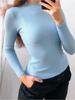 Suéter de Punto de Cuello Alto Medio Transfronterizo para Mujer Principios de Otoño Color Puro Ajustado Suéter de Fondo de Punto (2 Colores en Stock)