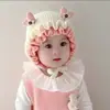 Gorro tejido para bebé con cintas, versión coreana de otoño e invierno, dulce y lindo, gorro cálido de punto para exteriores para bebés
