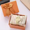 Artículo popular de comercio exterior: Reloj Romano Dorado con Esfera Blanca, Set de Seis Piezas, Set de Joyería de Zirconia Mariposa Esmeralda