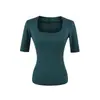 Camiseta Quadrada de Gola U com Manga Média Cor Sólida Estilo Desejo Puro, Nova Moda de Verão, Top Básico Simples de Cor Sólida Slim Fit para Mulheres