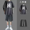 Camiseta de Manga Curta 100% Algodão para Alunos do Ensino Médio e Fundamental Americanos Conjunto de Verão para Meninos Roupas Masculinas Conjunto Completo com Shorts