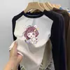 Blusa Térmica Infantil Outono Inverno Desenho Animado Color Block Raglan Manga Longa Camiseta Gola Redonda