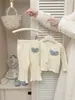 Conjunto Duas Peças Cardigan Canelado + Calça Longa Levemente Flare INS Primavera e Outono para Crianças 2026 Outono Inicial Estilo Coreano Roupa para Passeio para Bebês Meninas