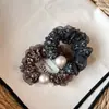 Scrunchie de rede floral com miçangas estilo coreano para mulheres, novo modelo 2026, elegante e versátil, acessório popular online para rabo de cavalo