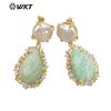 WT-E698 Pendientes de lujo para dama con incrustaciones de circonita y perla de piedras preciosas de colores, estilo moderno para el día a día.