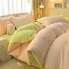 Juego de Cuatro Piezas de Color Liso de Terciopelo de Leche Invierno Engrosado Coral Terciopelo Sábana Funda Nórdica Ropa de Cama Terciopelo de Doble Cara