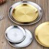 Plato de acero inoxidable 304 estilo coreano, bandeja dorada, plato occidental para barbacoa, pastel, postre, fruta, plato de buffet